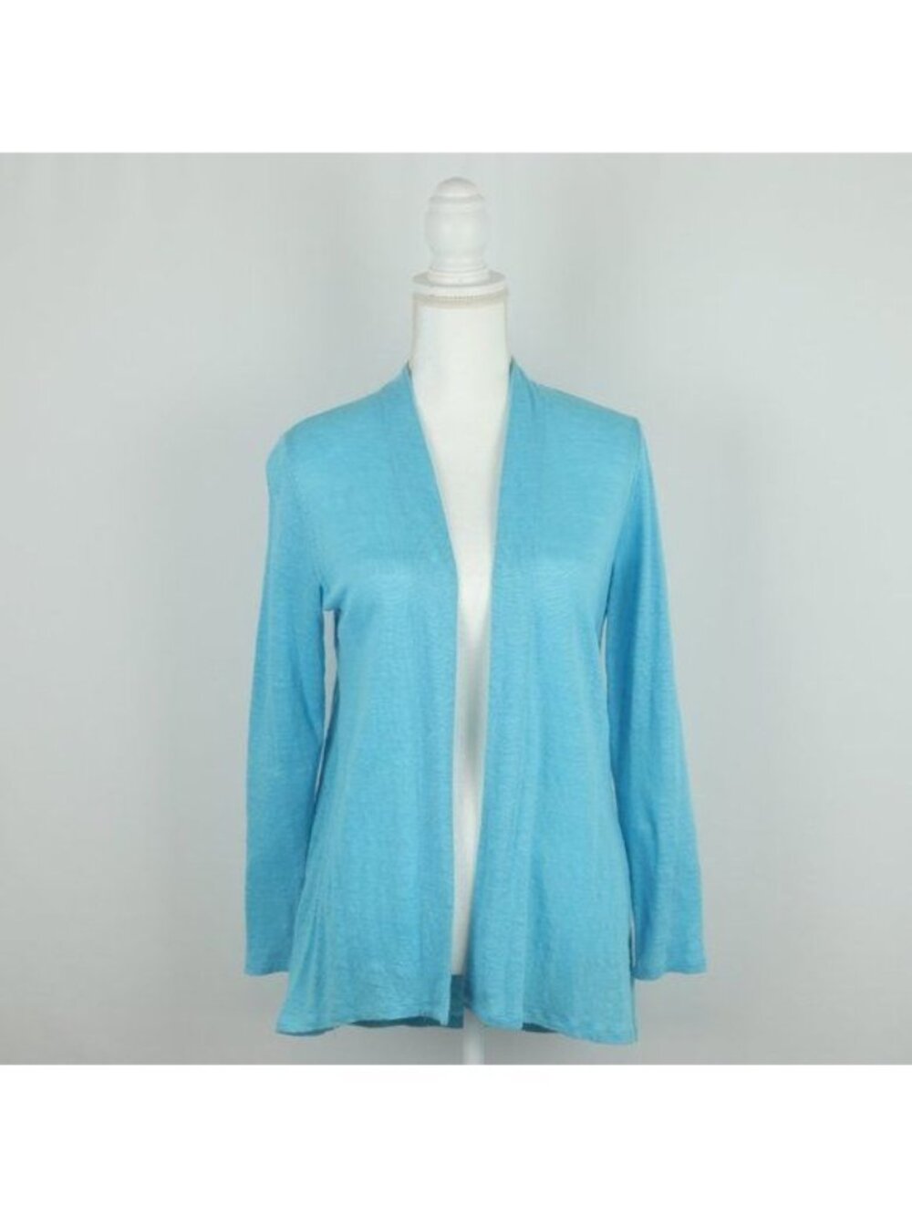 J. Jill Women's Extra Small Blue Linen Open Front Lightweight Knit Cardigan